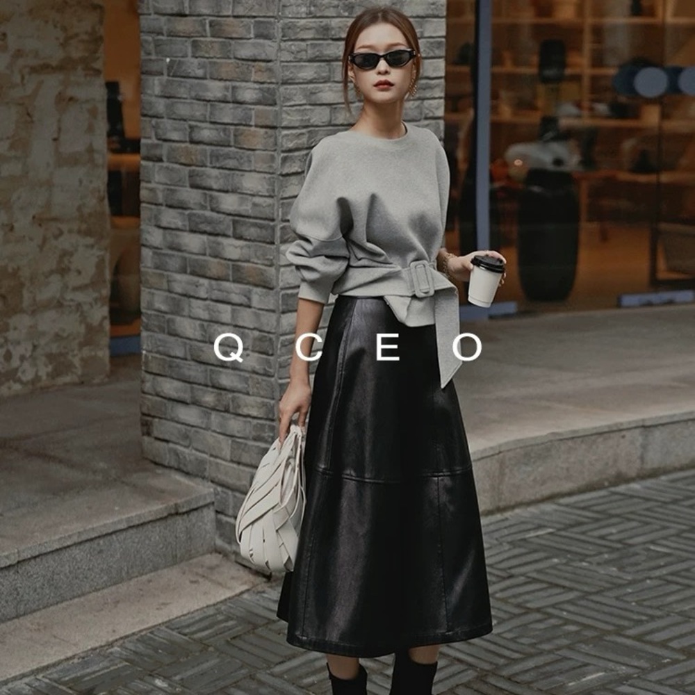 Gray A-Line Midi Skirt for Casual Occasions